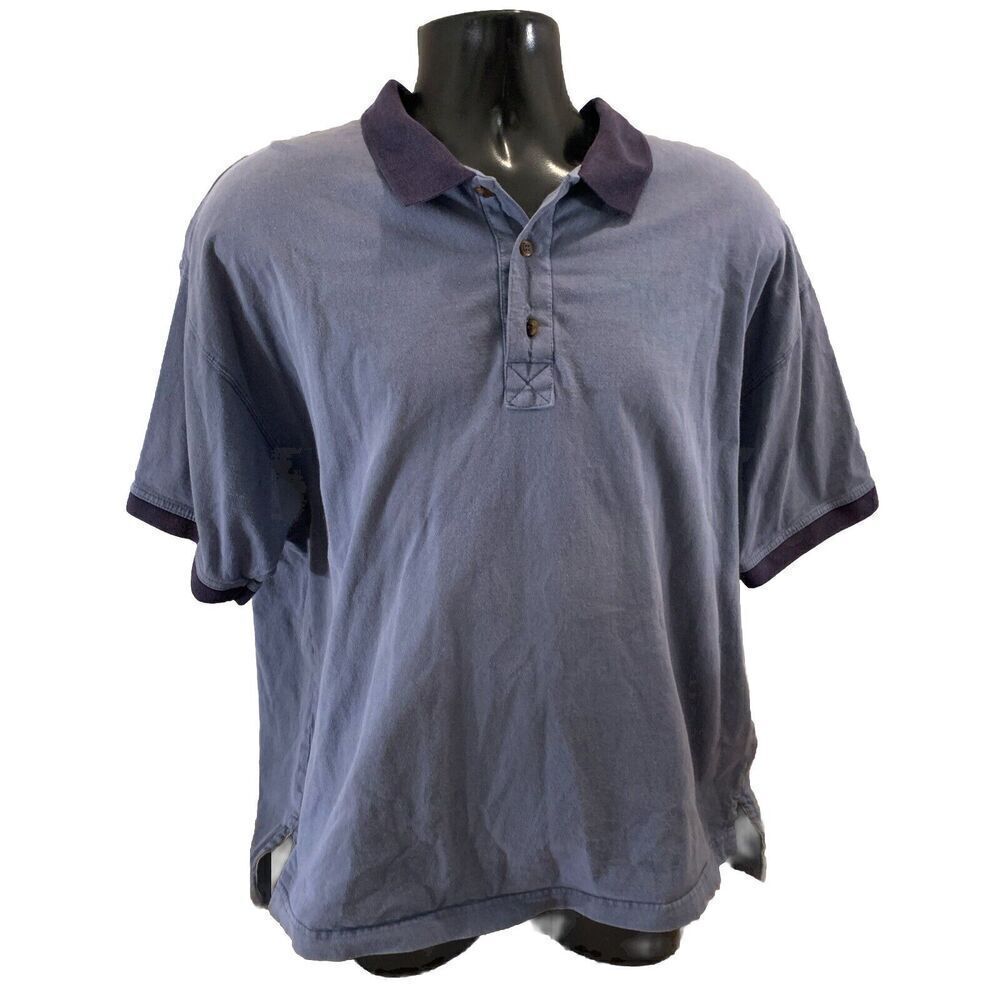 St Johns Bay Vintage Polo Shirt Mens Size XXL 2XL Blue Made In USA 100% Cotton
